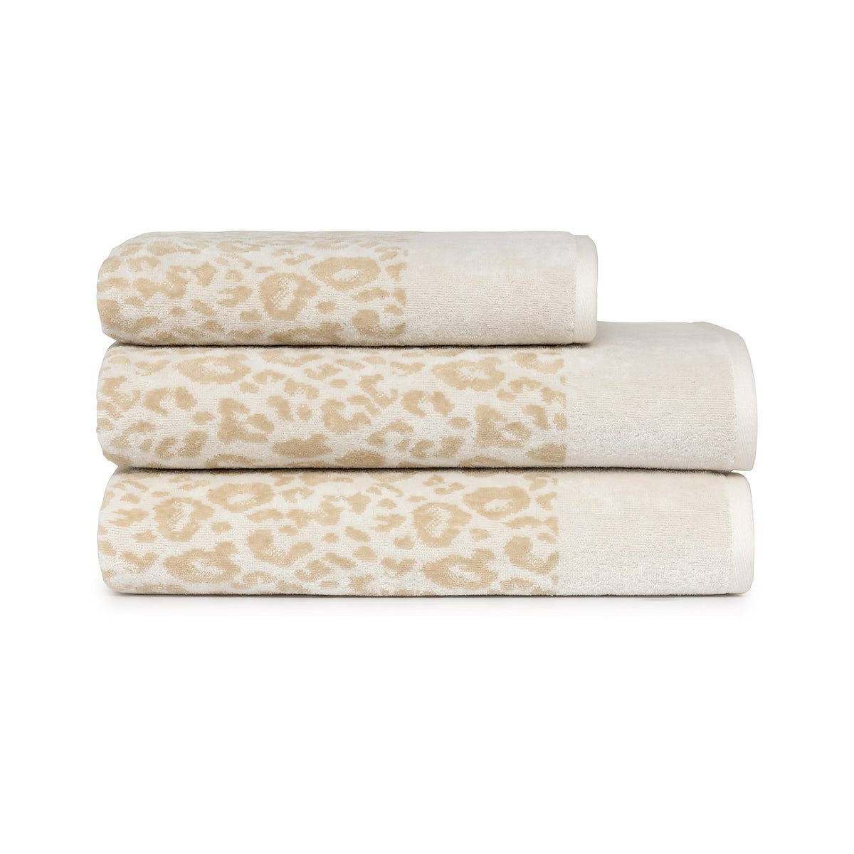 Stack of Yves Delorme Leopard Bath Towels