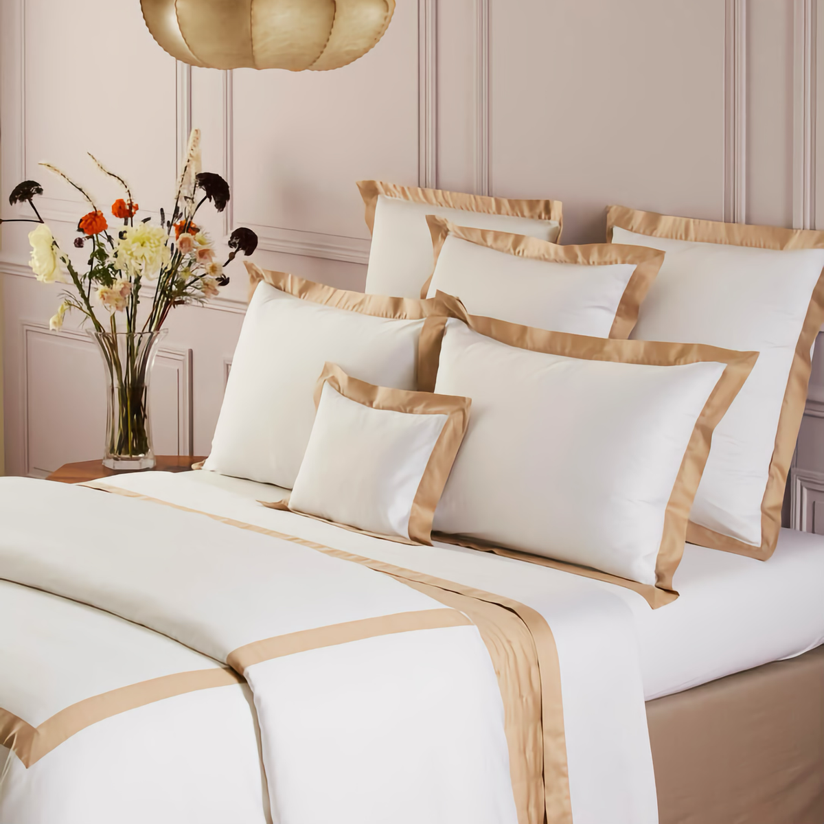 Closeup of Yves Delorme Linea Bedding in Dune