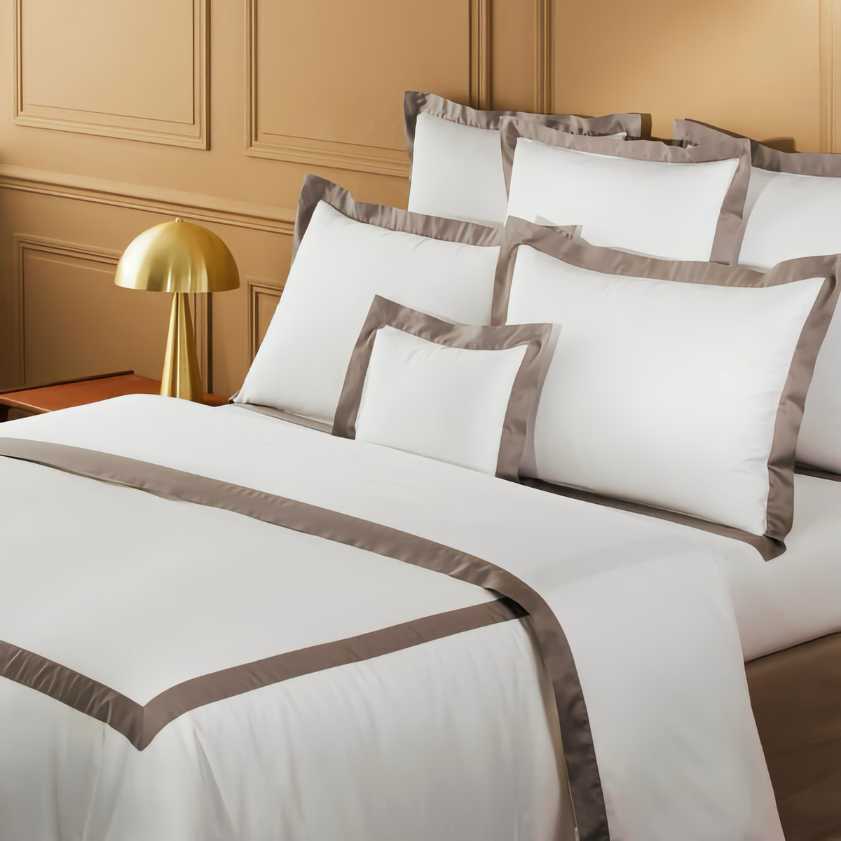 Corner View of Yves Delorme Linea Bedding in Platine