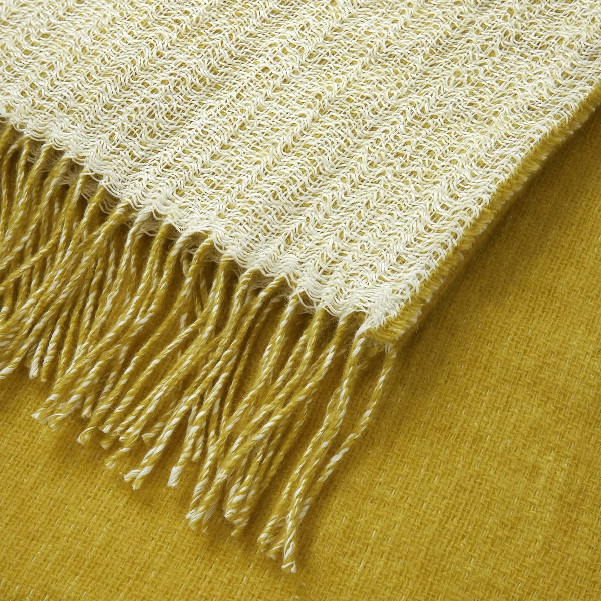 Close-up of Yves Delorme Mysore Throw in Curry color