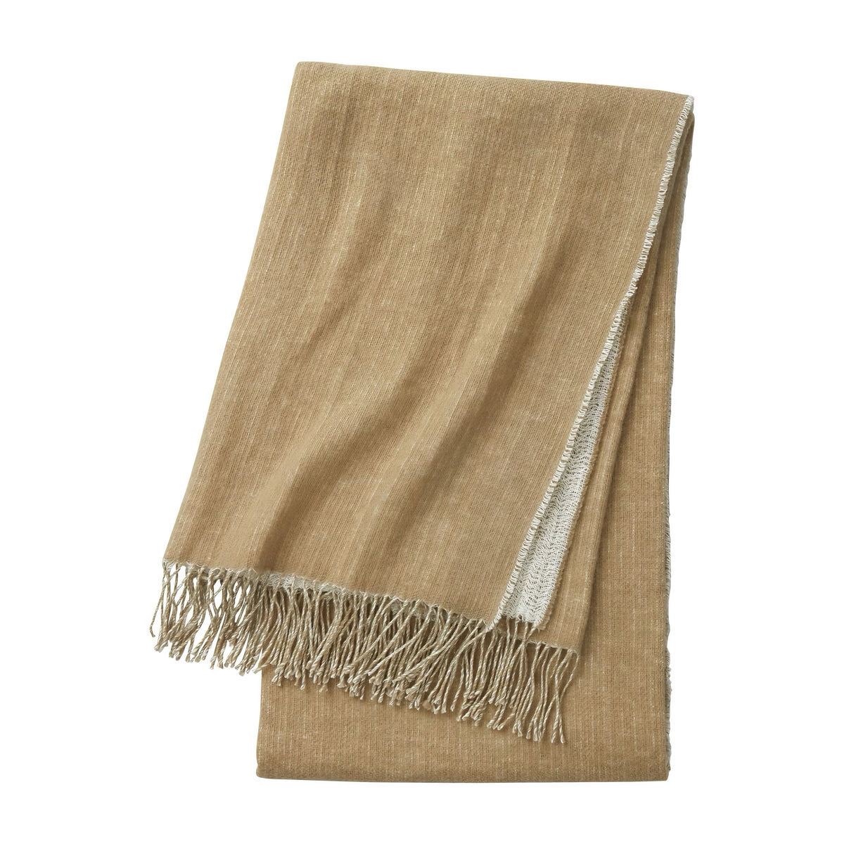 Yves Delorme Mysore Throw in Naturel color, folded and laid flat on a white background