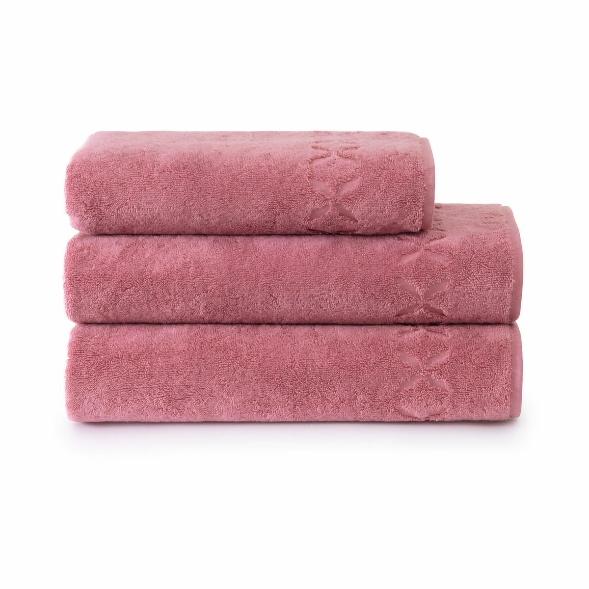 Folded Yves Delorme Nature Bath Towels in Azalee