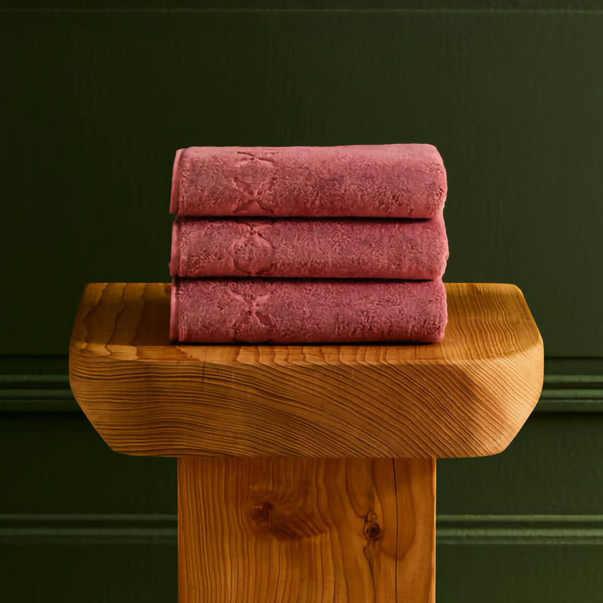 Stack of Yves Delorme Nature Bath Towels in Azalee