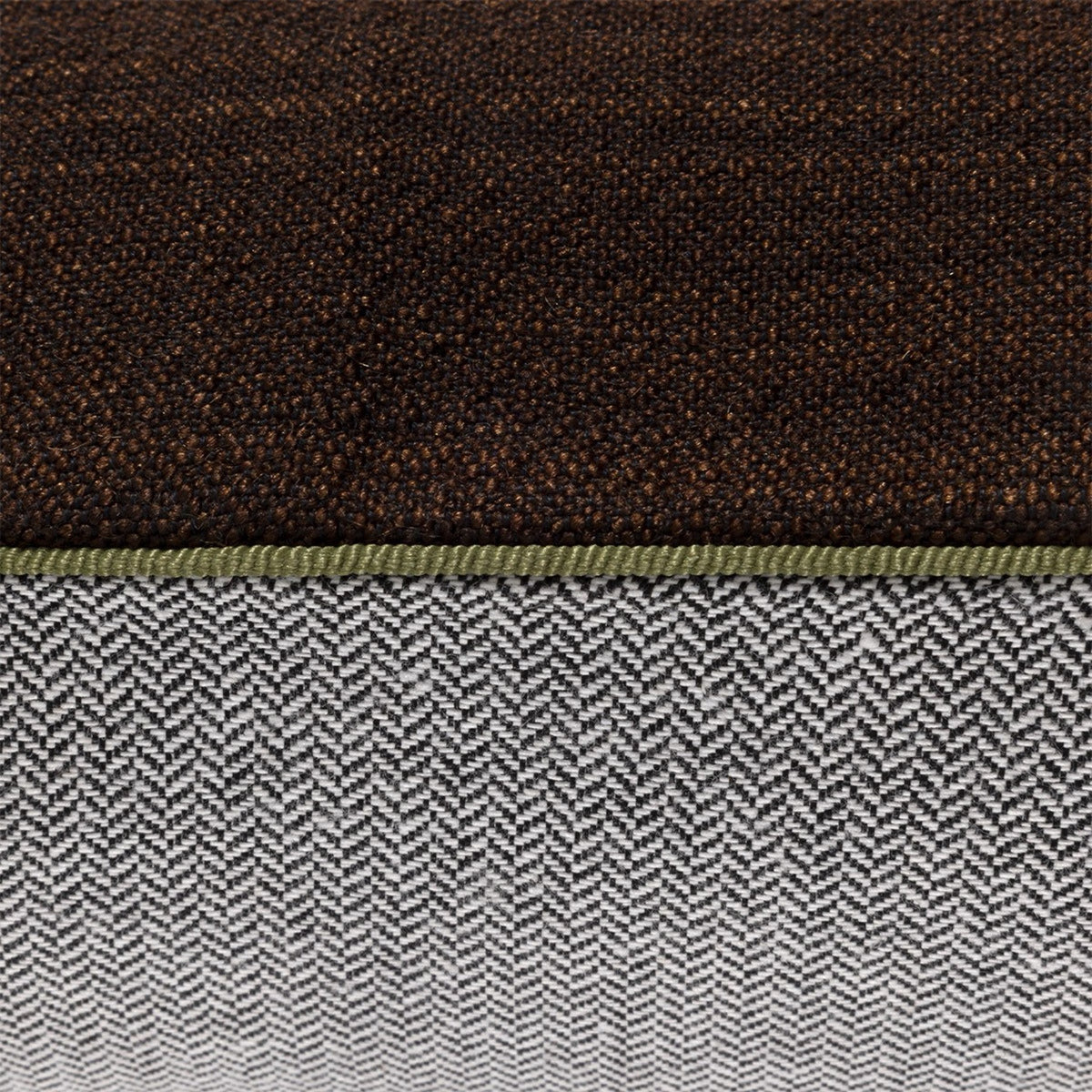 Closeup of Moka Yves Delorme Octavio Decorative Pillow with piped finish