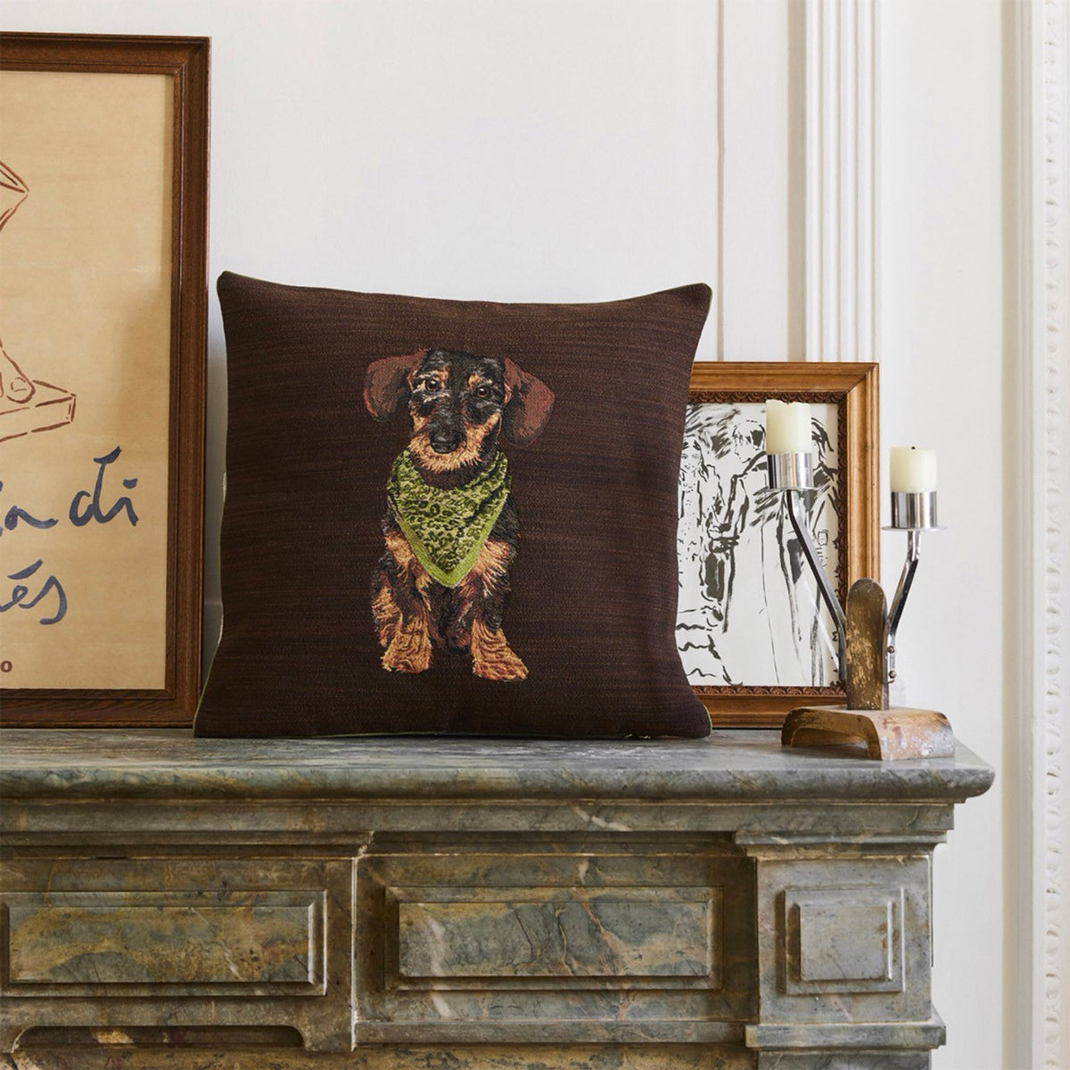 Moka Yves Delorme Octavio Decorative Pillow on a marble top
