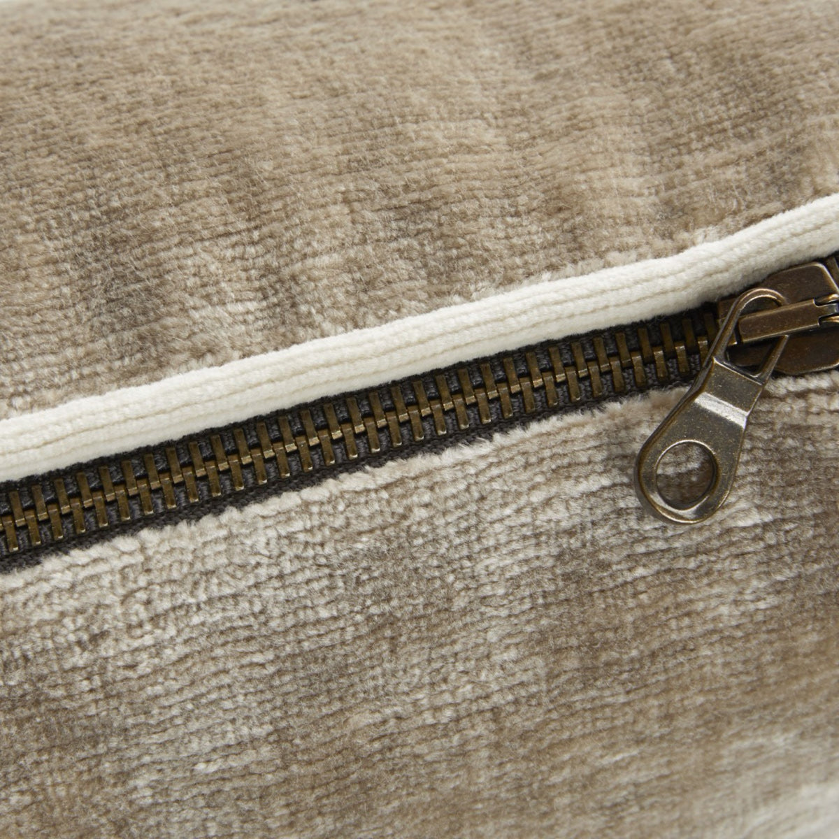 Zipper closeup of Yves Delorme Orpheo Decorative Pillow in Galet color