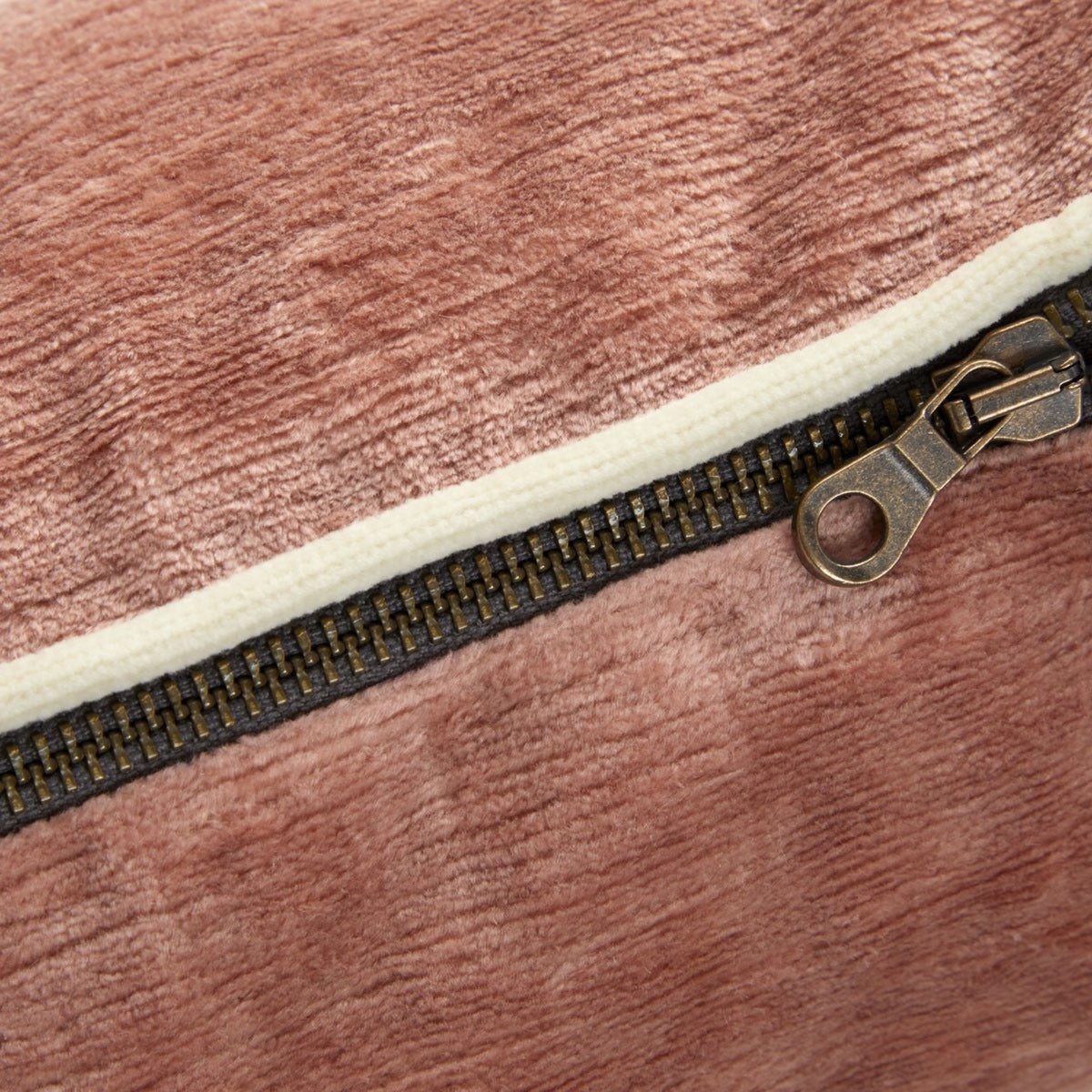 Zipper closeup of Yves Delorme Orpheo Decorative Pillow in Santal color