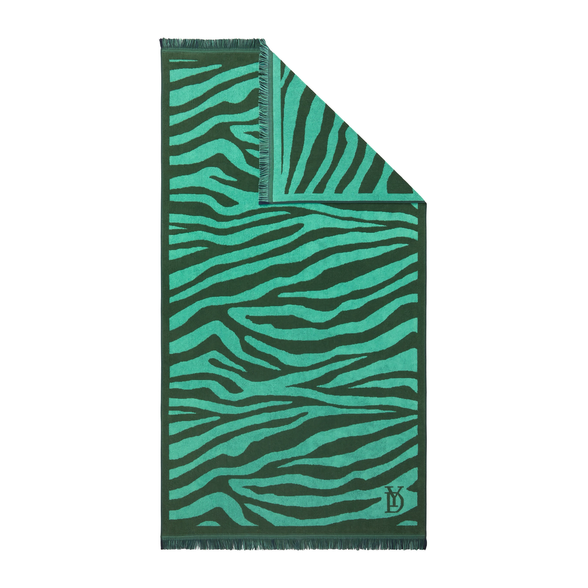 Folded Yves Delorme Pampa Beach Towel in Menthe