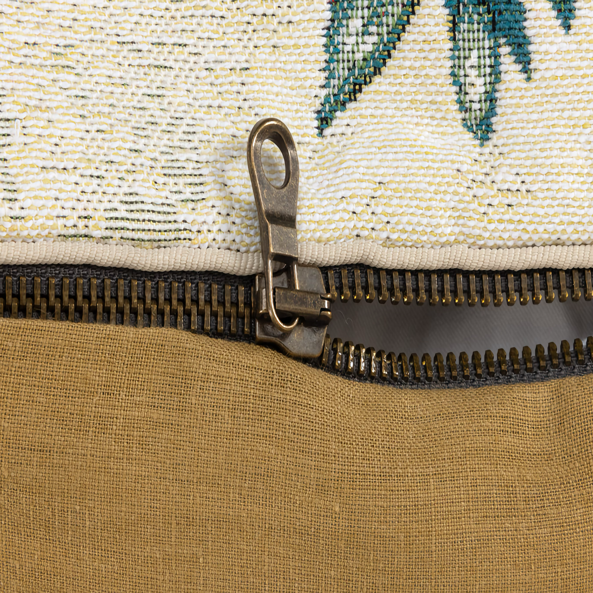 Zipper Closeup of Yves Delorme Panorama Decorative Pillow in Orgeat