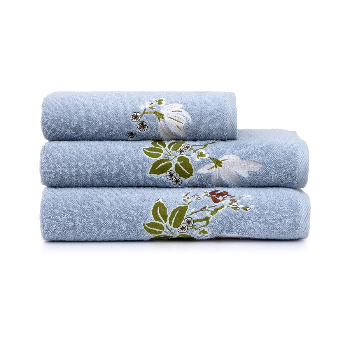 Stack of Three Folded Yves Delorme Rameau Bath Towels