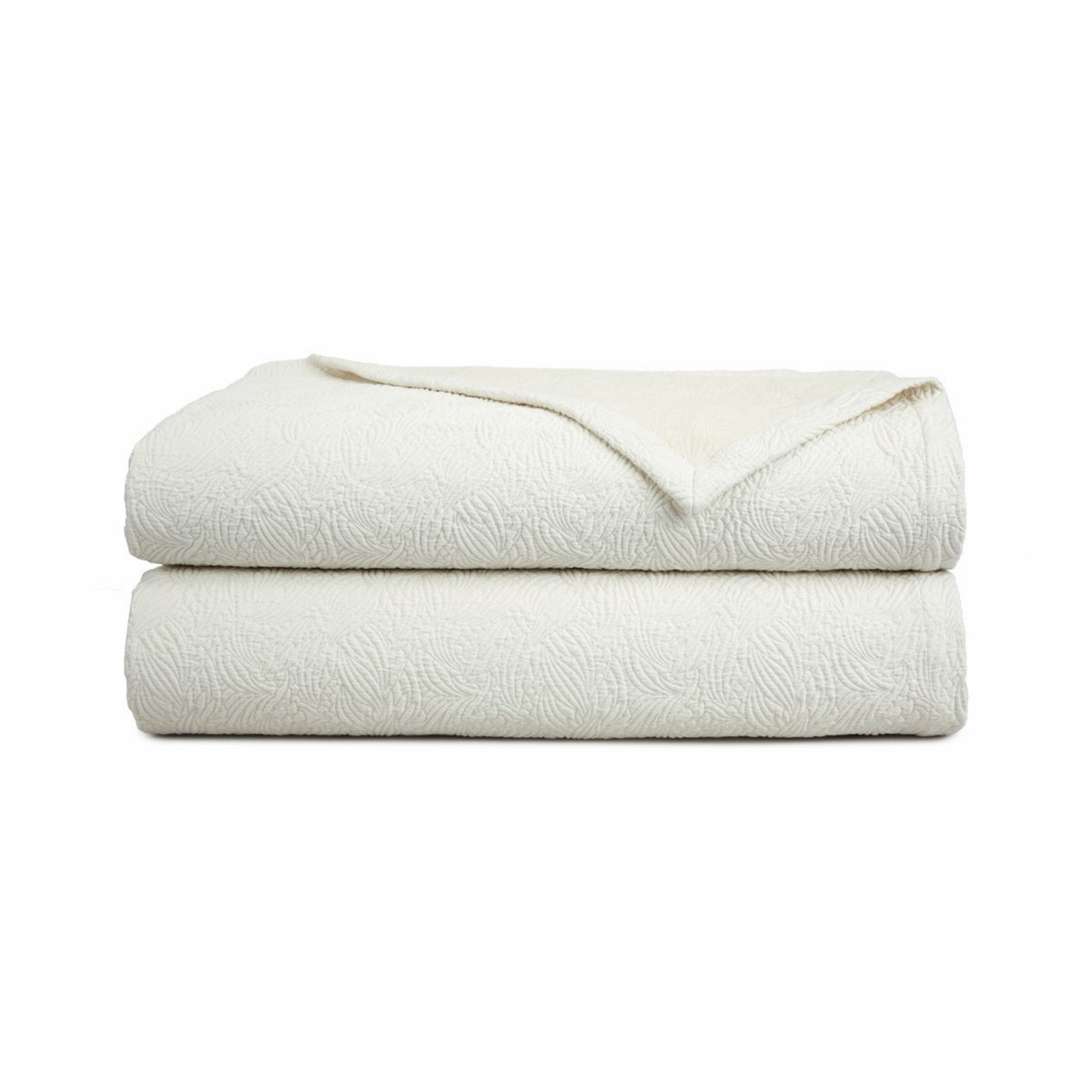 Folded Yves Delorme Santoli Coverlet in Nacre color