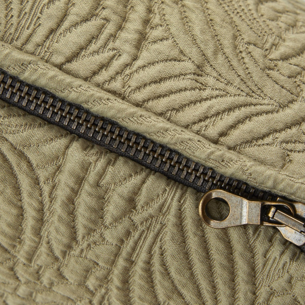 Zipper closeup of Yves Delorme Santoli Decorative Pillow in Kaki color