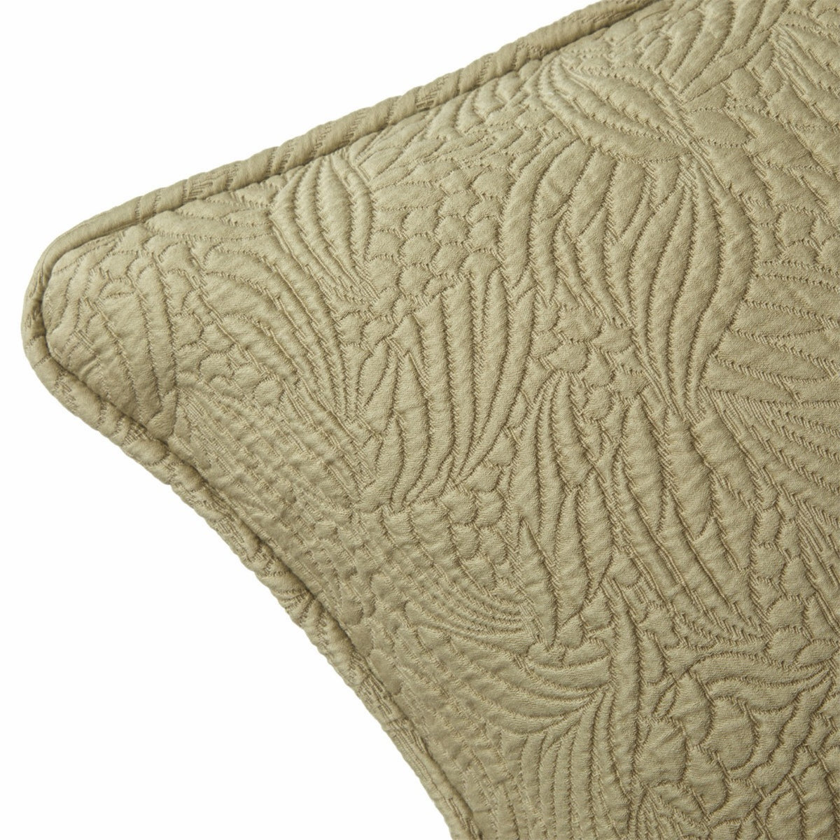 Corner Detail of Yves Delorme Santoli Decorative Pillow in Kaki color