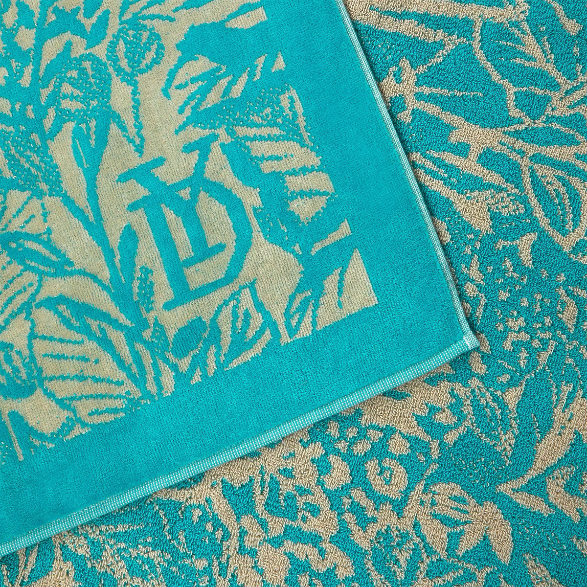 Detail View of Yves Delorme Sao Beach Towels in Lagon
