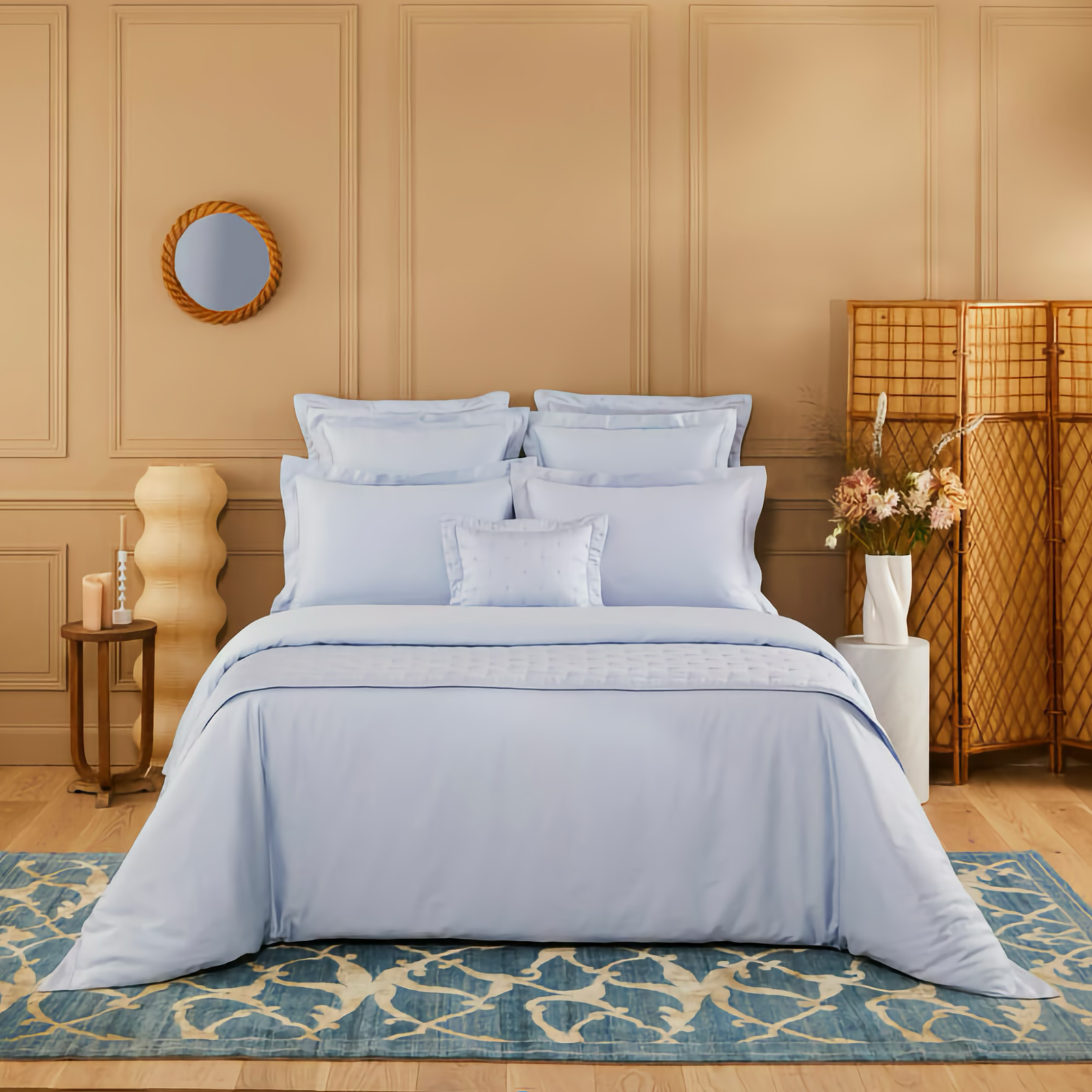 Bed in Complete Yves Delorme Triomphe Bedding in Celeste
