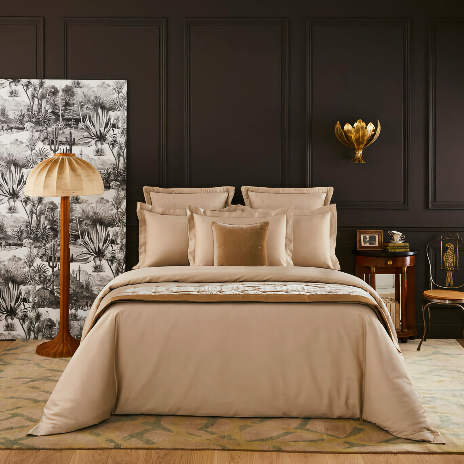 Full Bed Dressed in Dune Yves Delorme Triomphe Bedding Fine Linen