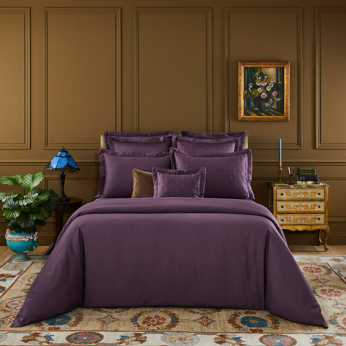 Full Bed Dressed in Iris Yves Delorme Triomphe Bedding Fine Linen