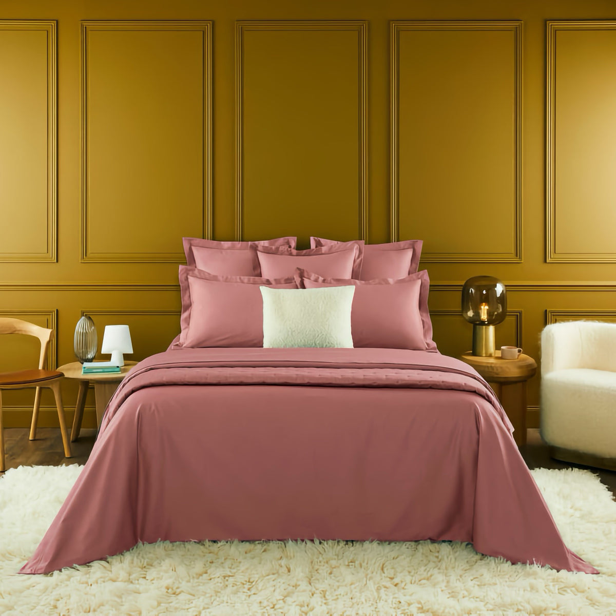 Bed in Yves Delorme Triomphe Bedding in Santal