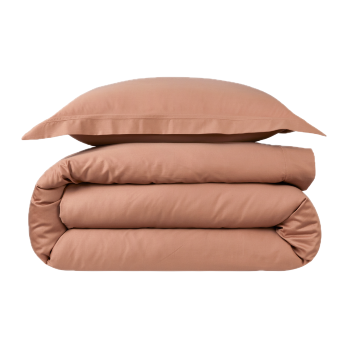 Stack of Pillow and Sheets of Yves Delorme Triomphe Bedding in Sienna Color