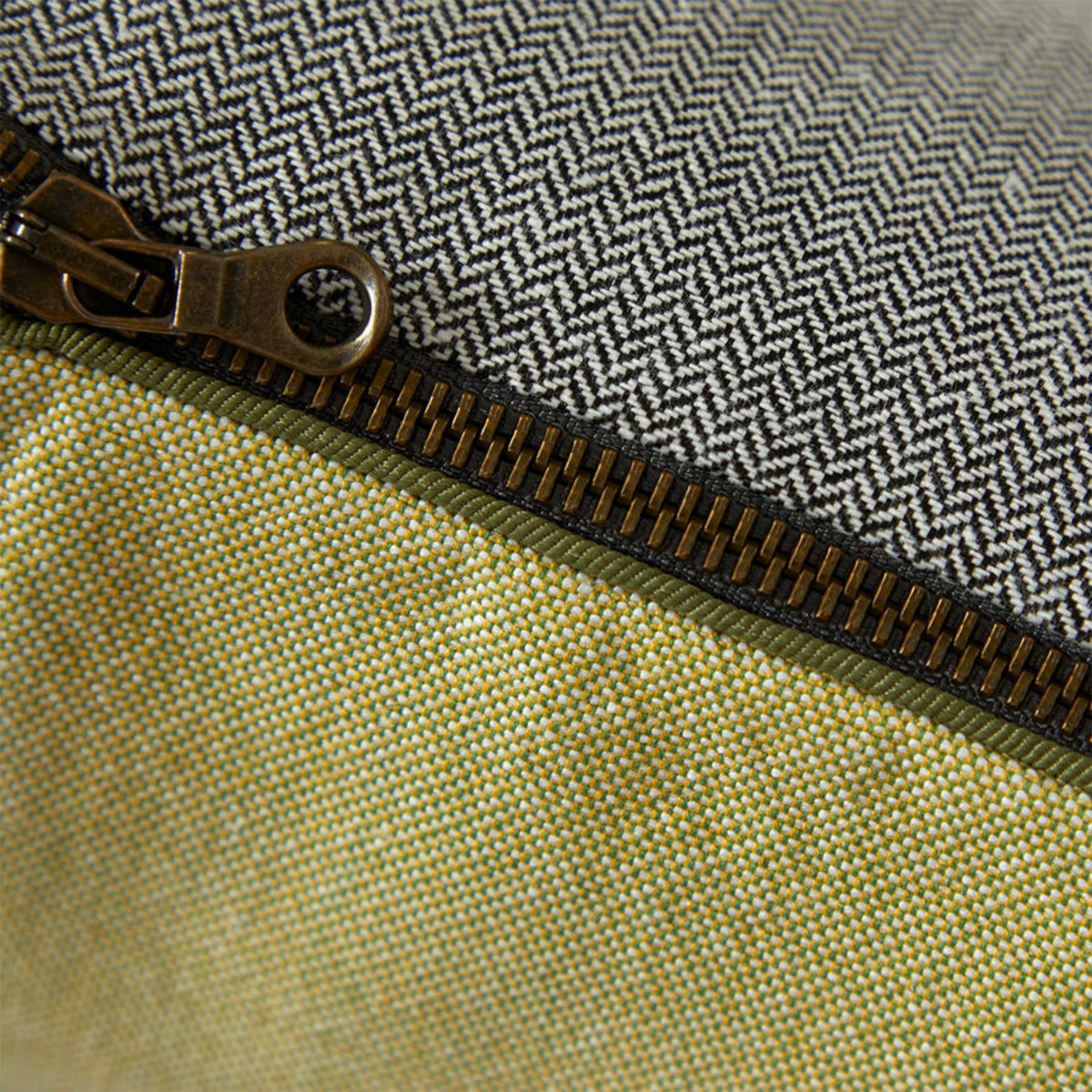 Zipper Detail of Decorative Pillow of Yves Delorme Tropical Bedding in Avocat Color