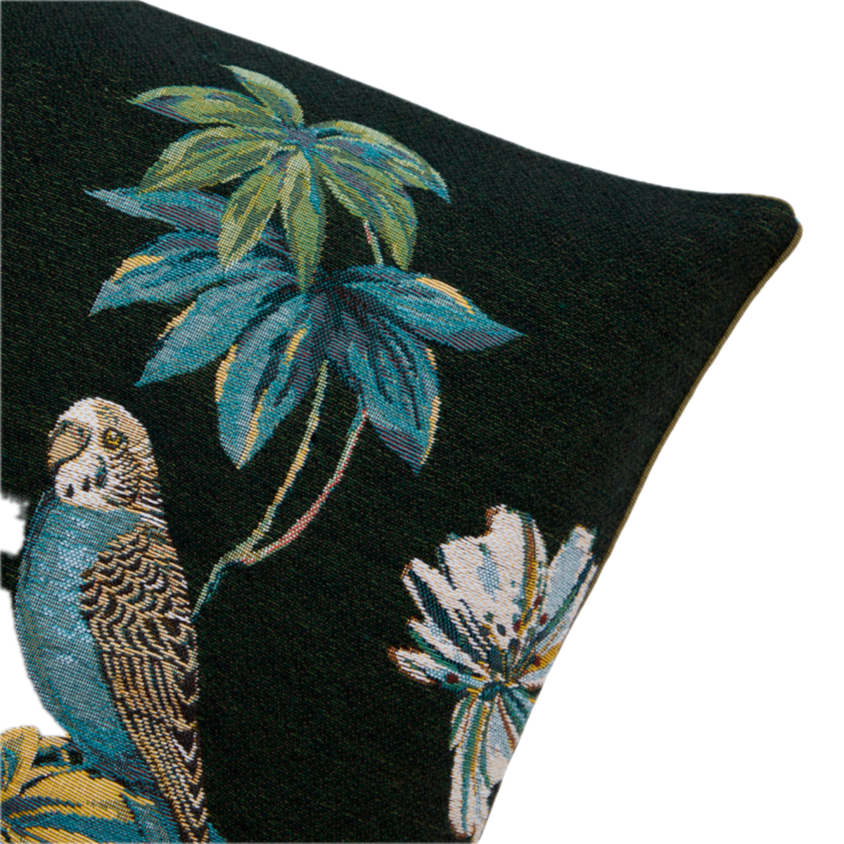Corner Detail of Decorative Pillow of Yves Delorme Tropical Bedding in Foret Color
