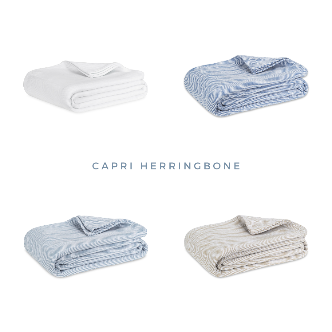 Lands Downunder Capri Herringbone Cotton Blanket - White