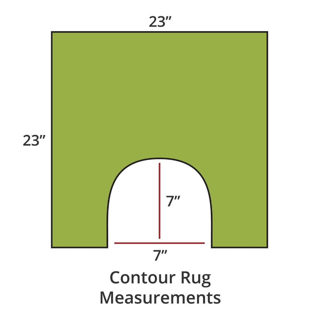 Green contour rug, 23x23, with 7x7 cutout; luxury bath rug inspired by Habidecor Reversible Rug. Contour Rug Measurements.