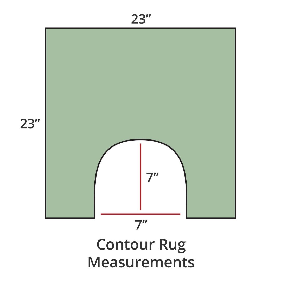 Aqua contour rug, 23x23, with 7x7 cutout; luxury bath rug inspired by Habidecor Reversible Rug. Contour Rug Measurements.