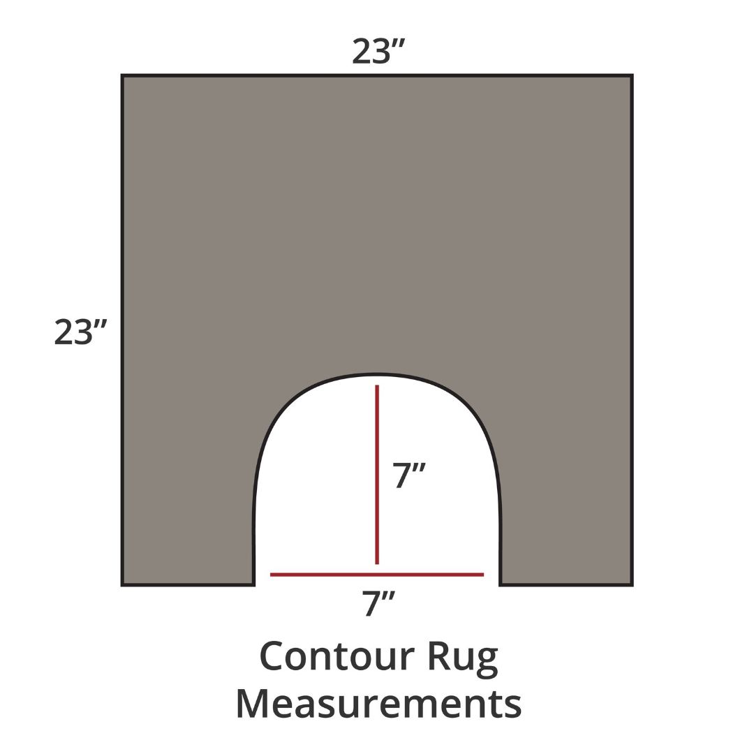 Atmosphere contour rug, 23x23, with 7x7 cutout; luxury bath rug inspired by Habidecor Reversible Rug. Contour Rug Measurements.