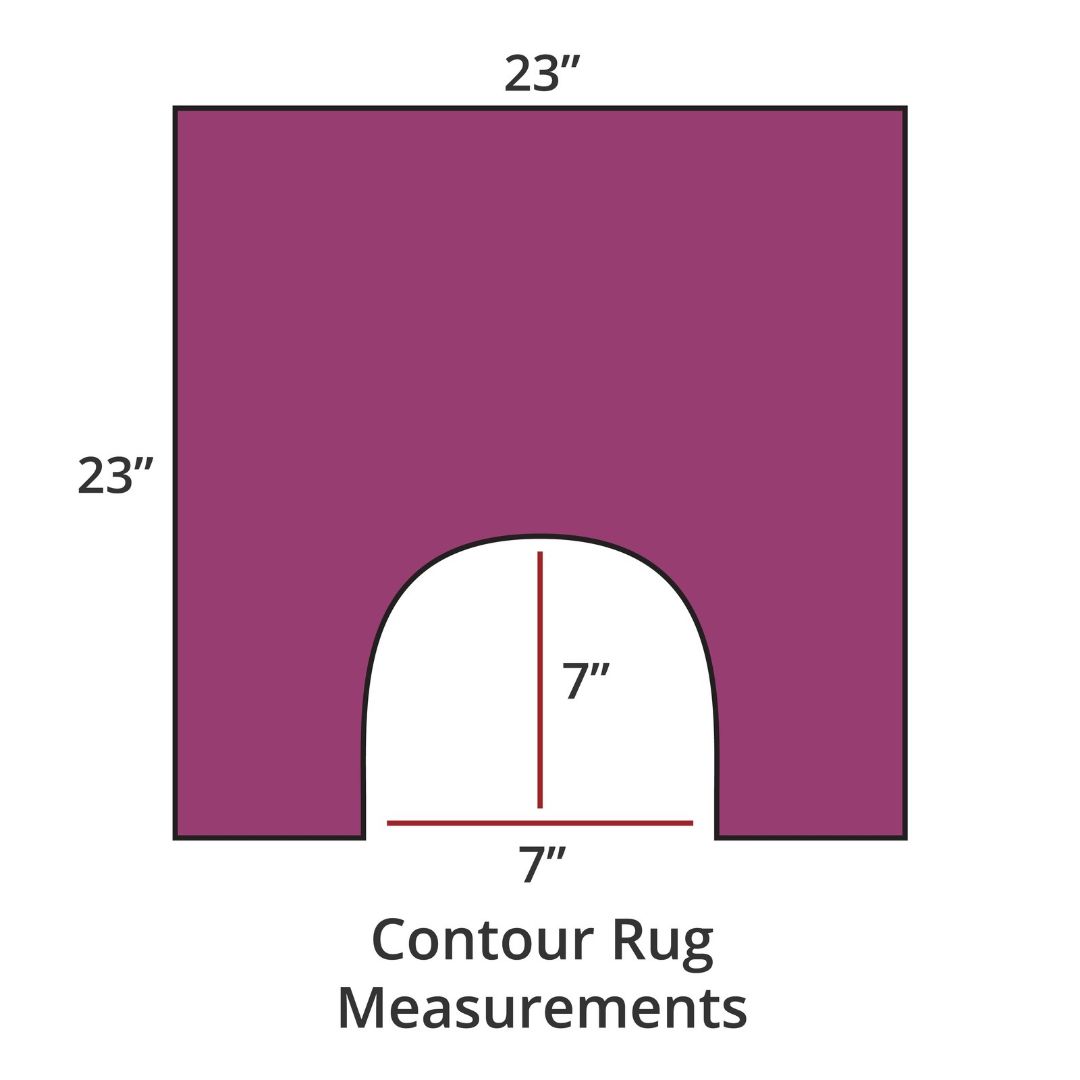 Baton Rouge contour rug, 23x23, with 7x7 cutout; luxury bath rug inspired by Habidecor Reversible Rug. Contour Rug Measurements.