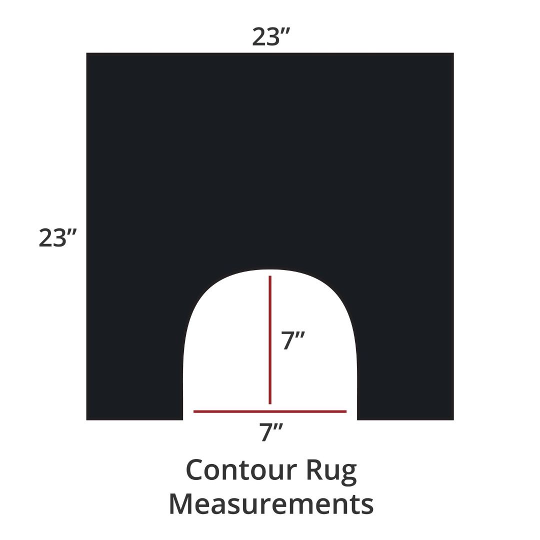 Black contour rug, 23x23, with 7x7 cutout; luxury bath rug inspired by Habidecor Reversible Rug. Contour Rug Measurements.