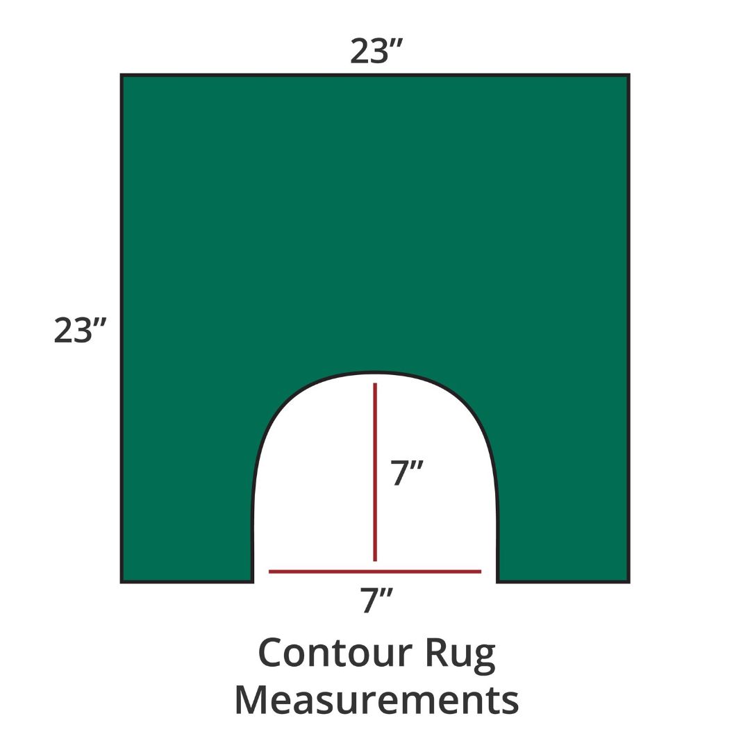 British Green contour rug, 23x23, with 7x7 cutout; luxury bath rug inspired by Habidecor Reversible Rug. Contour Rug Measurements.