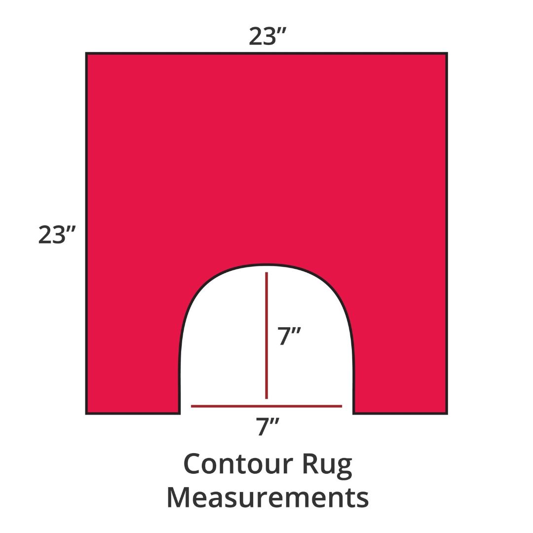 Carmin contour rug, 23x23, with 7x7 cutout; luxury bath rug inspired by Habidecor Reversible Rug. Contour Rug Measurements.