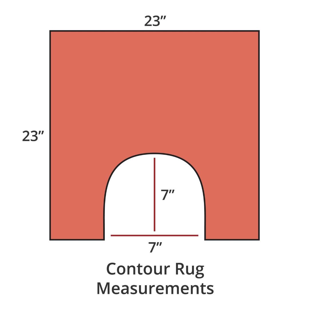Chili contour rug, 23x23, with 7x7 cutout; luxury bath rug inspired by Habidecor Reversible Rug. Contour Rug Measurements.