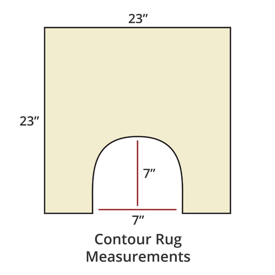 Ecru contour rug, 23x23, with 7x7 cutout; luxury bath rug inspired by Habidecor Reversible Rug. Contour Rug Measurements.