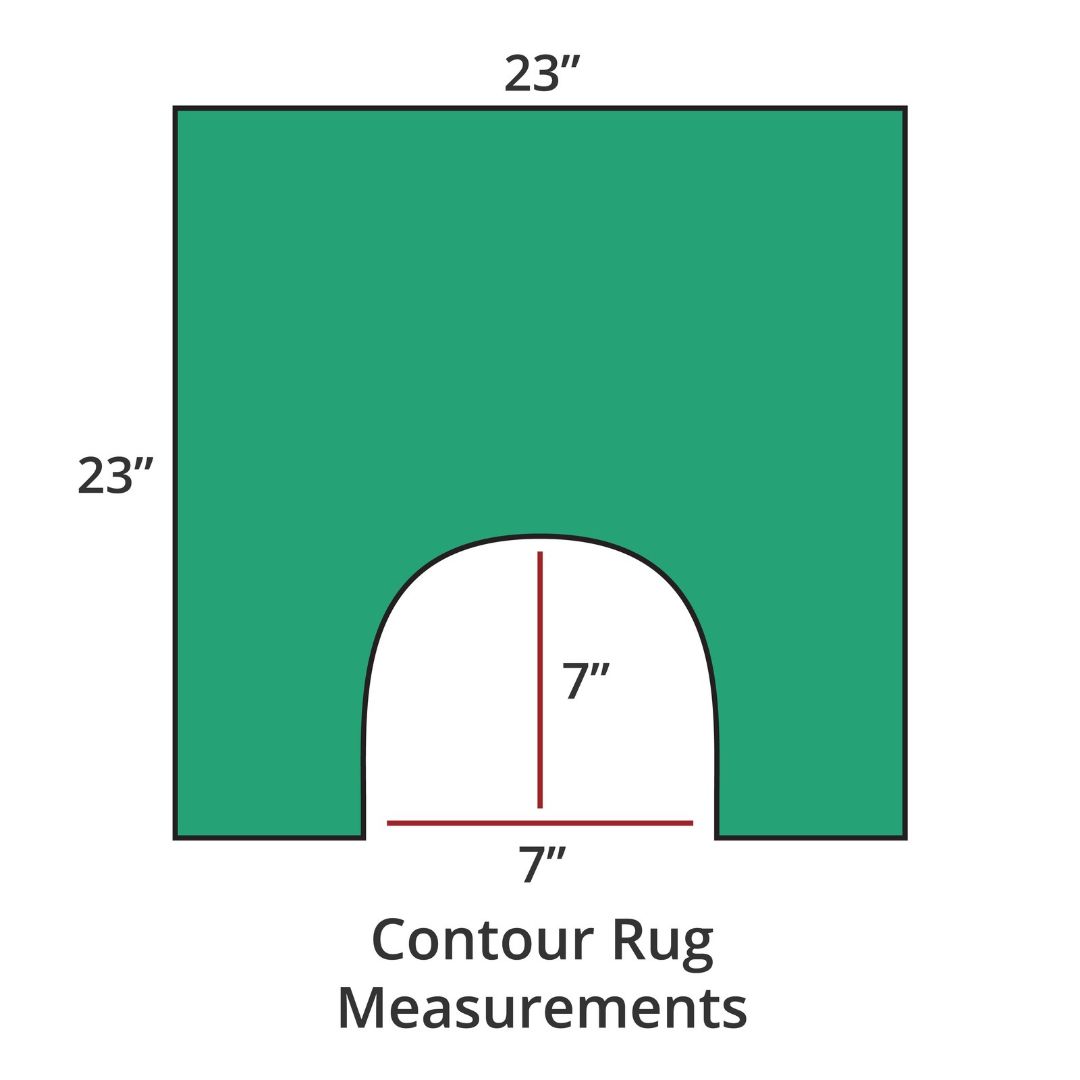 Emerald contour rug, 23x23, with 7x7 cutout; luxury bath rug inspired by Habidecor Reversible Rug. Contour Rug Measurements.