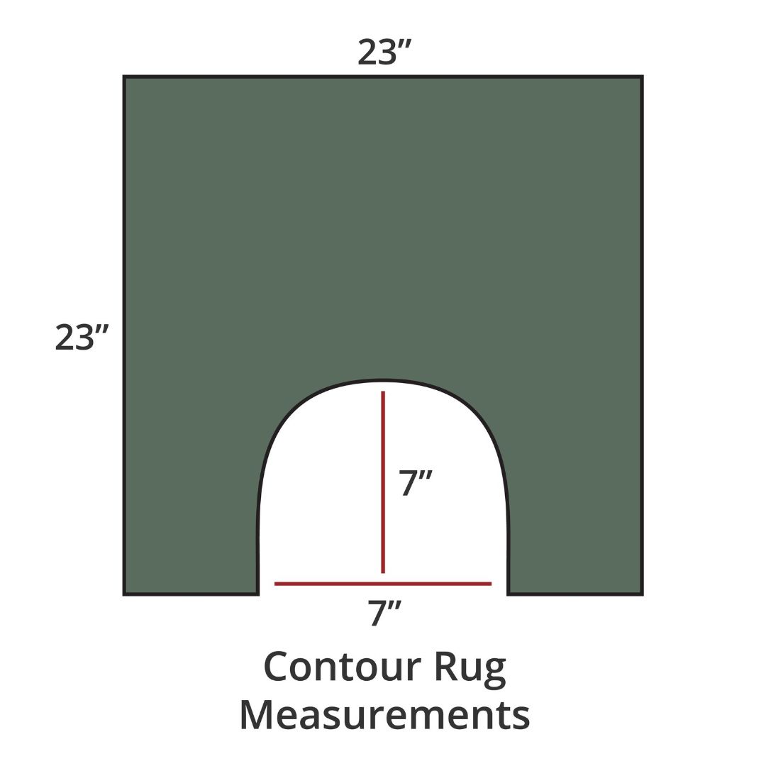 Diagram of a 23-inch by 23-inch Habidecor Must luxury bath rug featuring a 7-inch by 7-inch cutout.