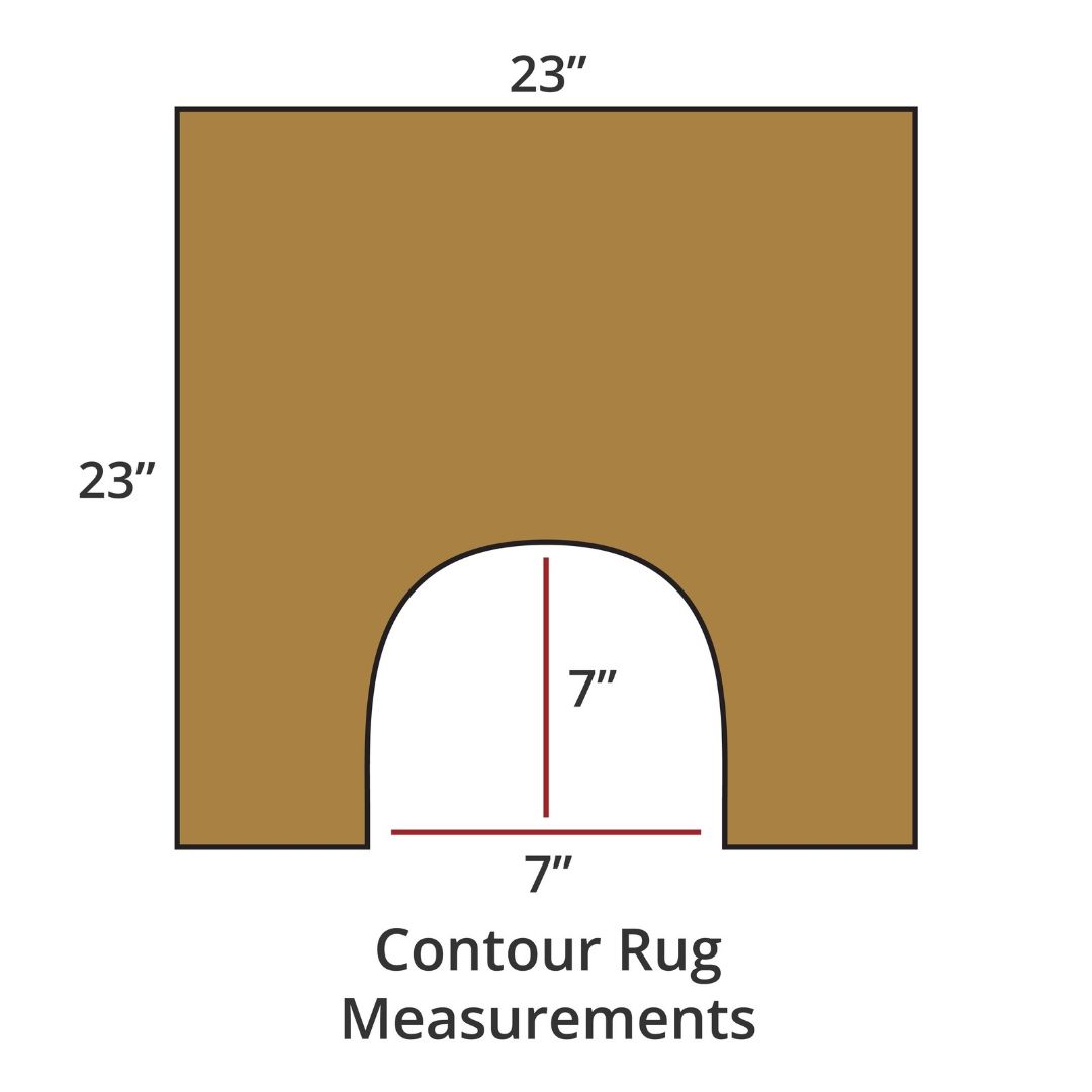 Gold contour rug, 23x23, with 7x7 cutout; luxury bath rug inspired by Habidecor Reversible Rug. Contour Rug Measurements.