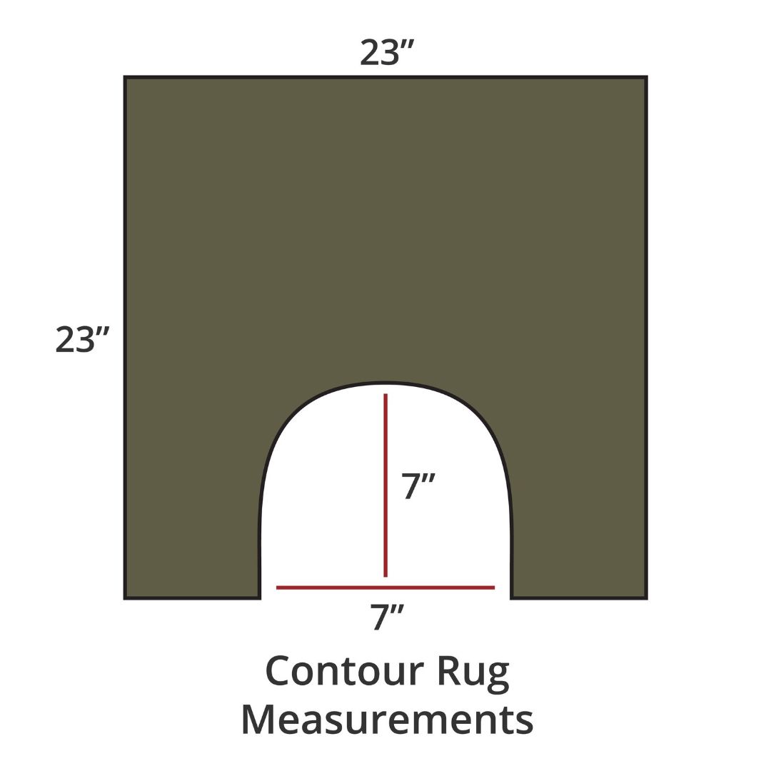 Khaki contour rug, 23x23, with 7x7 cutout; luxury bath rug inspired by Habidecor Reversible Rug. Contour Rug Measurements.