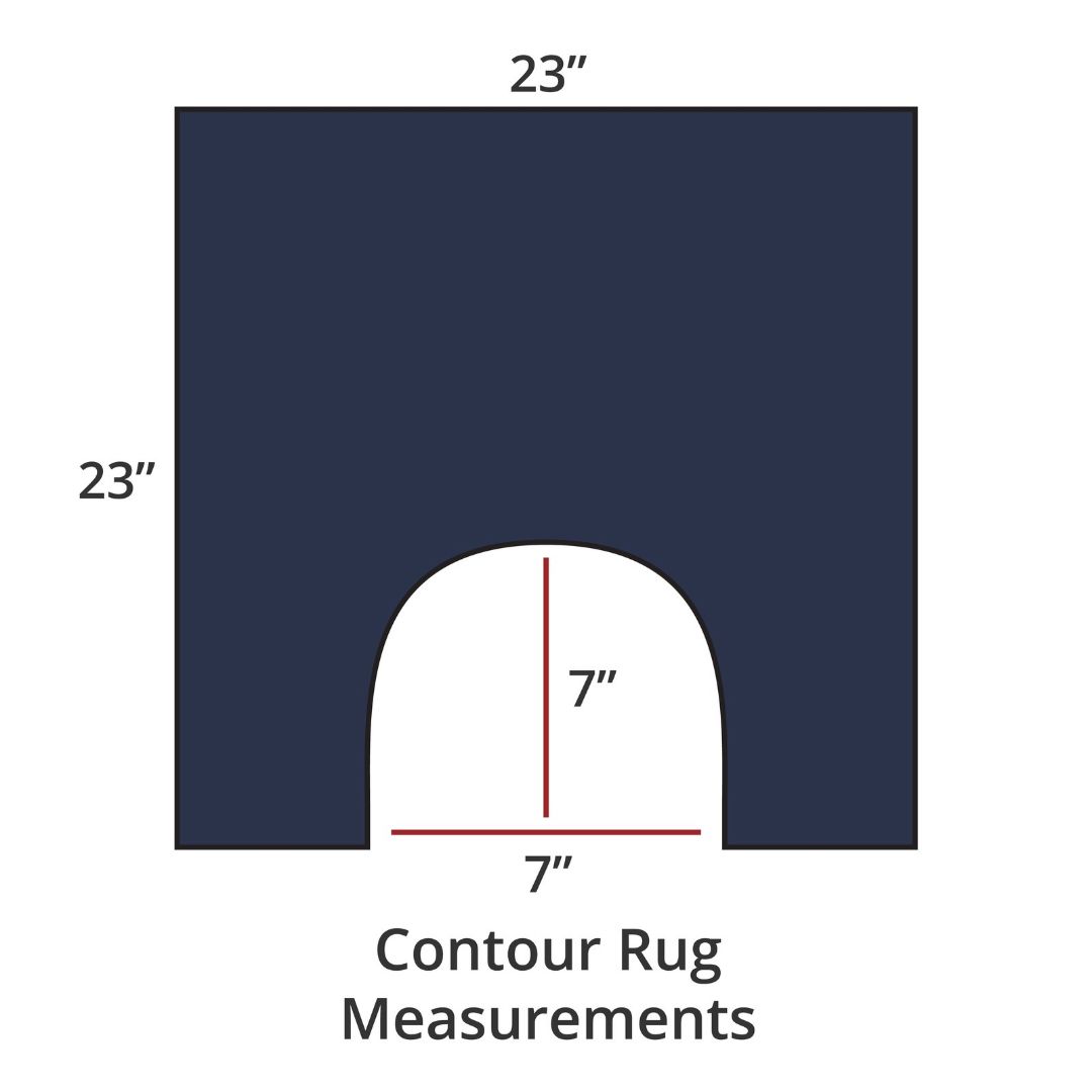 Navy contour rug, 23x23, with 7x7 cutout; luxury bath rug inspired by Habidecor Reversible Rug. Contour Rug Measurements.