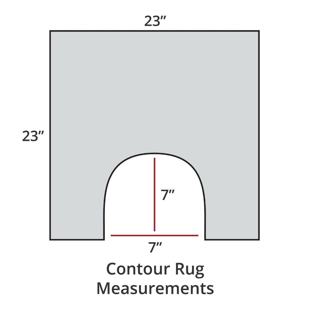 Perle contour rug, 23x23, with 7x7 cutout; luxury bath rug inspired by Habidecor Reversible Rug. Contour Rug Measurements.