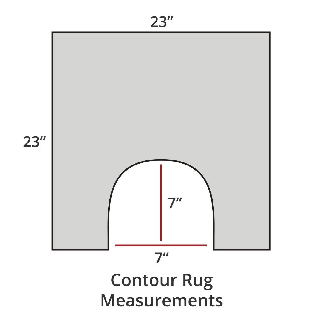 Platinum contour rug, 23x23, with 7x7 cutout; luxury bath rug inspired by Habidecor Reversible Rug. Contour Rug Measurements.