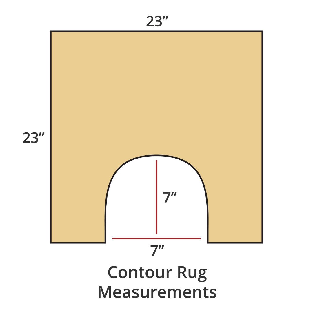 Popcorn contour rug, 23x23, with 7x7 cutout; luxury bath rug inspired by Habidecor Reversible Rug. Contour Rug Measurements.