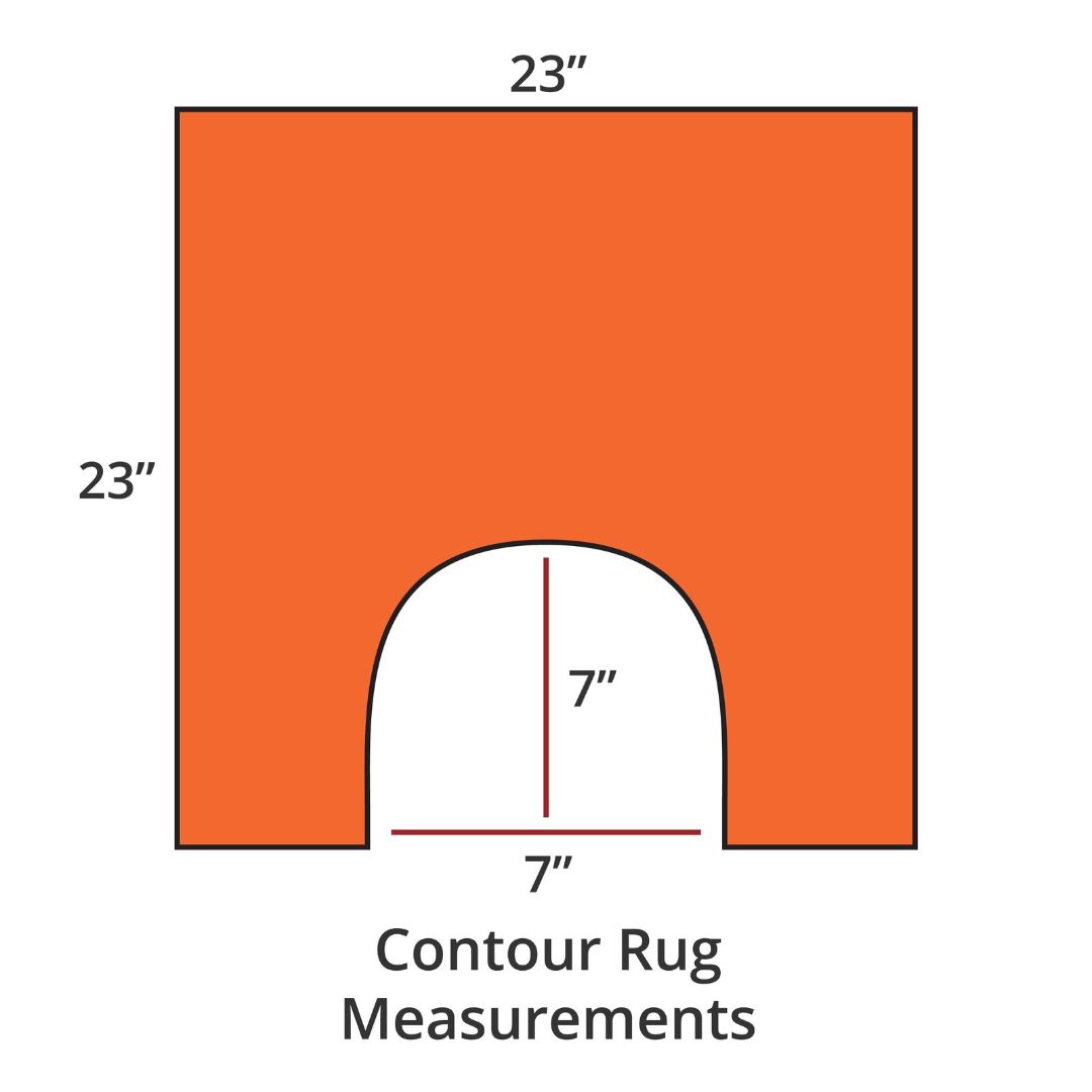 Tangerine contour rug, 23x23, with 7x7 cutout; luxury bath rug inspired by Habidecor Reversible Rug. Contour Rug Measurements.