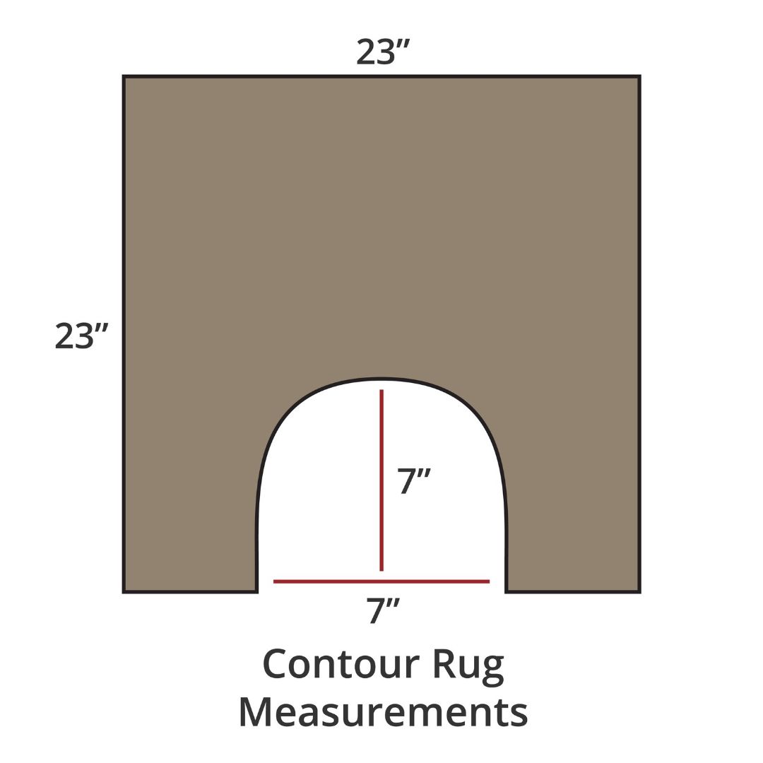 Taupe contour rug, 23x23, with 7x7 cutout; luxury bath rug inspired by Habidecor Reversible Rug. Contour Rug Measurements.