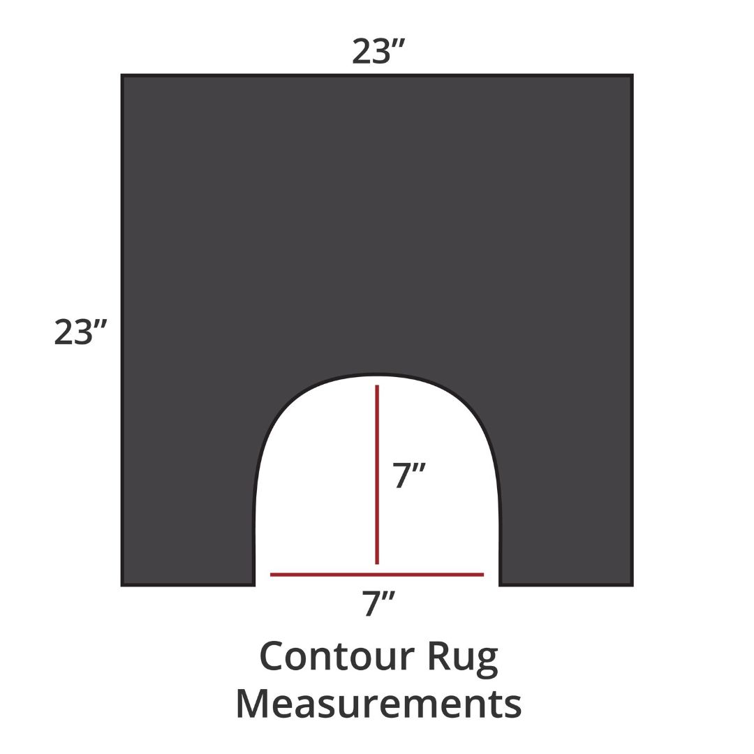 Volcan contour rug, 23x23, with 7x7 cutout; luxury bath rug inspired by Habidecor Reversible Rug. Contour Rug Measurements.