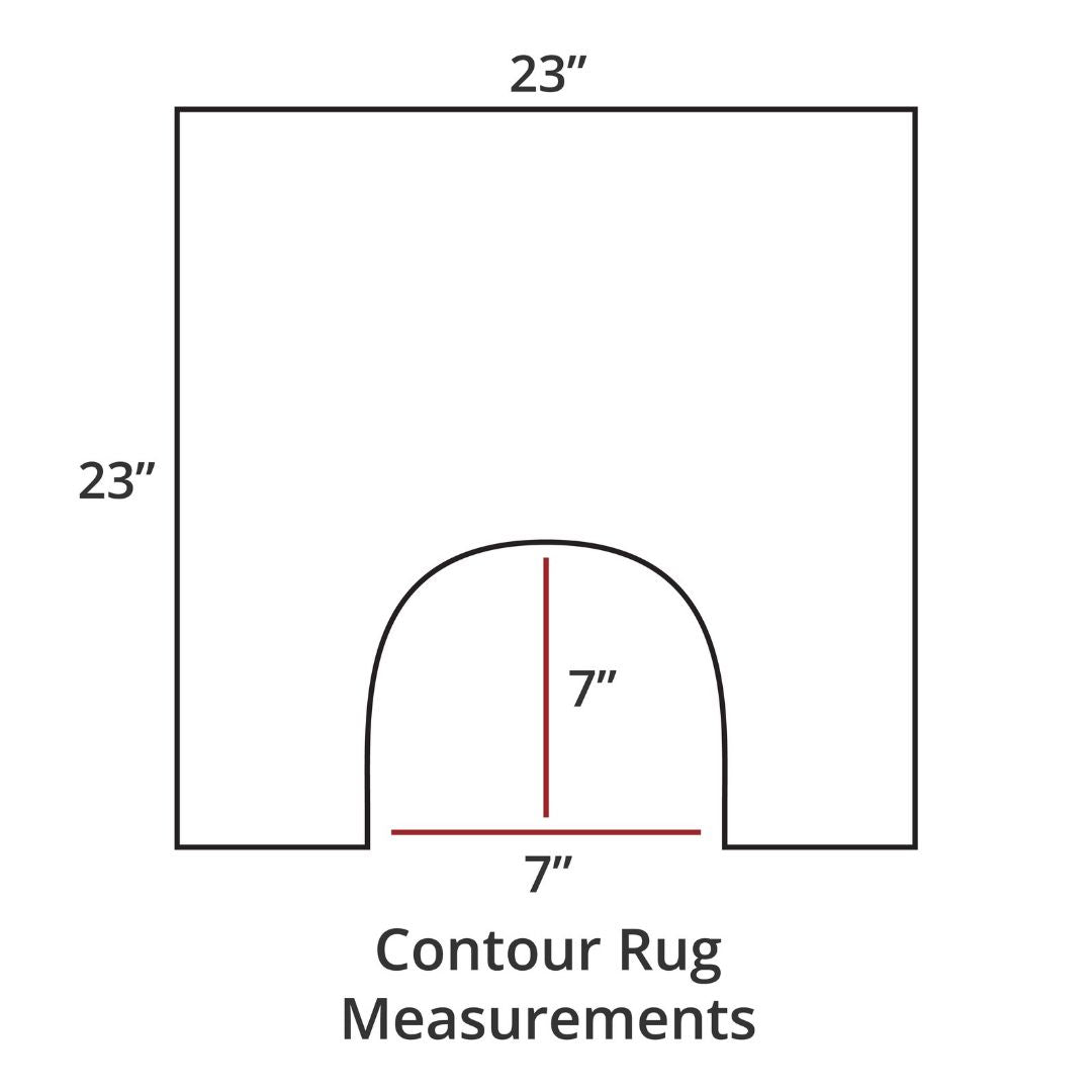White contour rug, 23x23, with 7x7 cutout; luxury bath rug inspired by Habidecor Reversible Rug. Contour Rug Measurements.