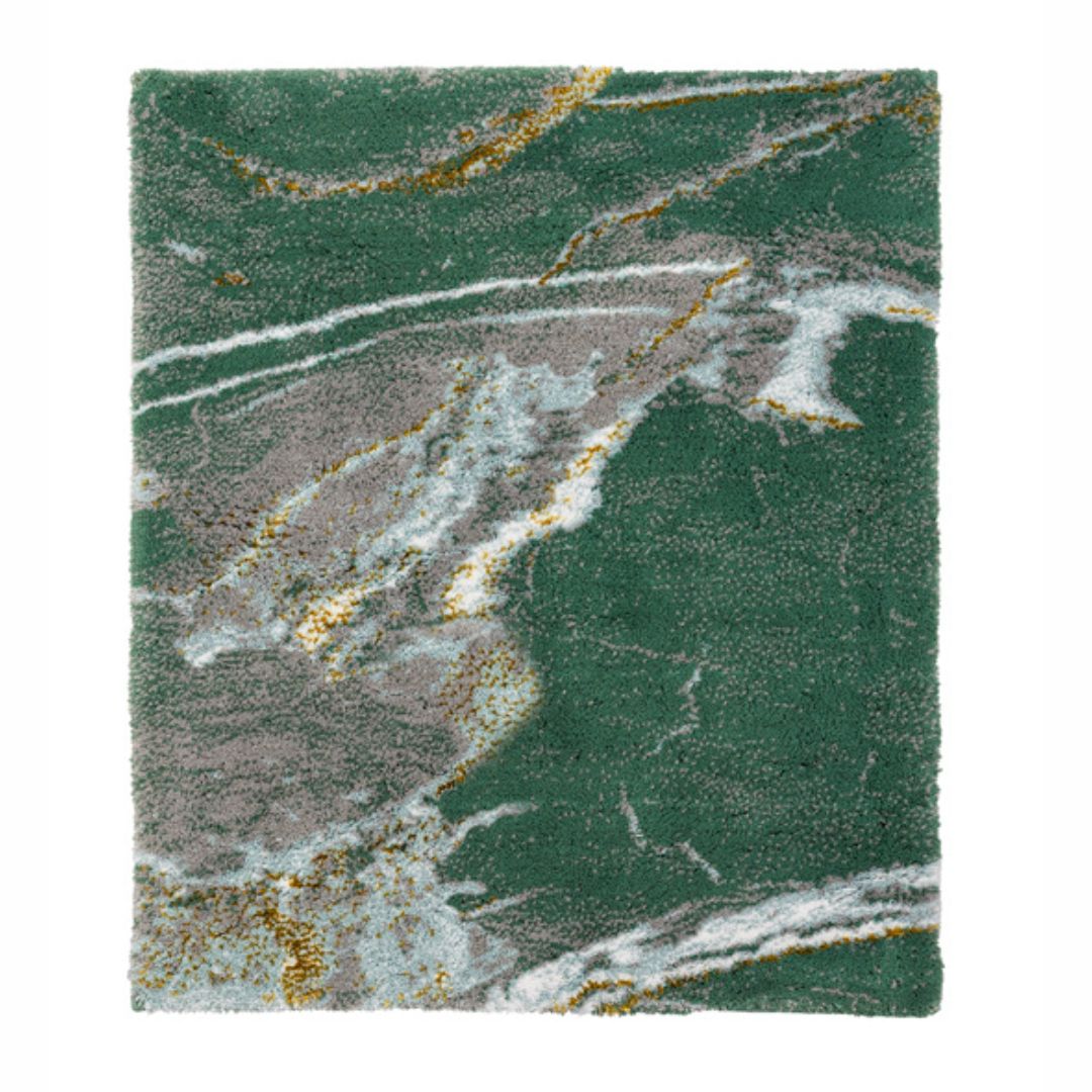 Marble-patterned rug with green, gray, and gold colors - Lipari bath rug small size