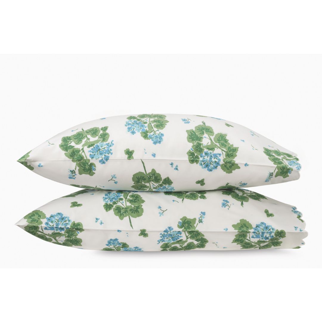 Pair of Matouk Geranium pillowcases in blue