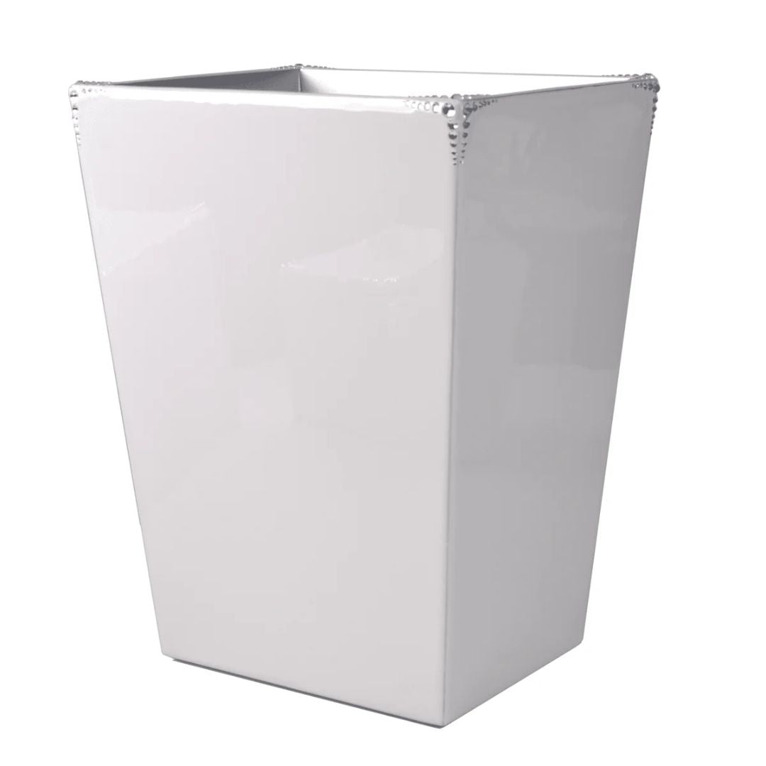 Silver rectangular waste bin on a white background